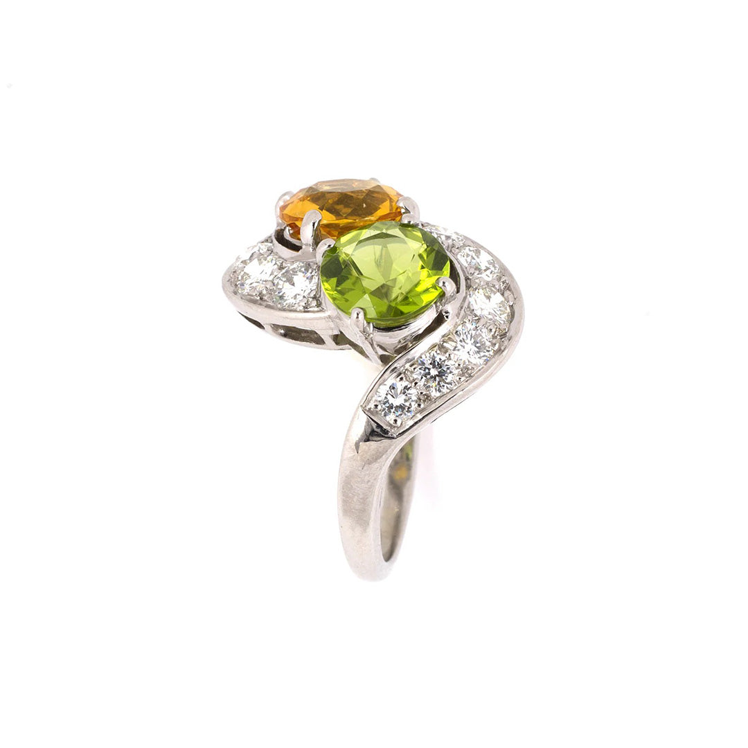 Yellow Beryl, Peridot & Diamond Bypass Ring