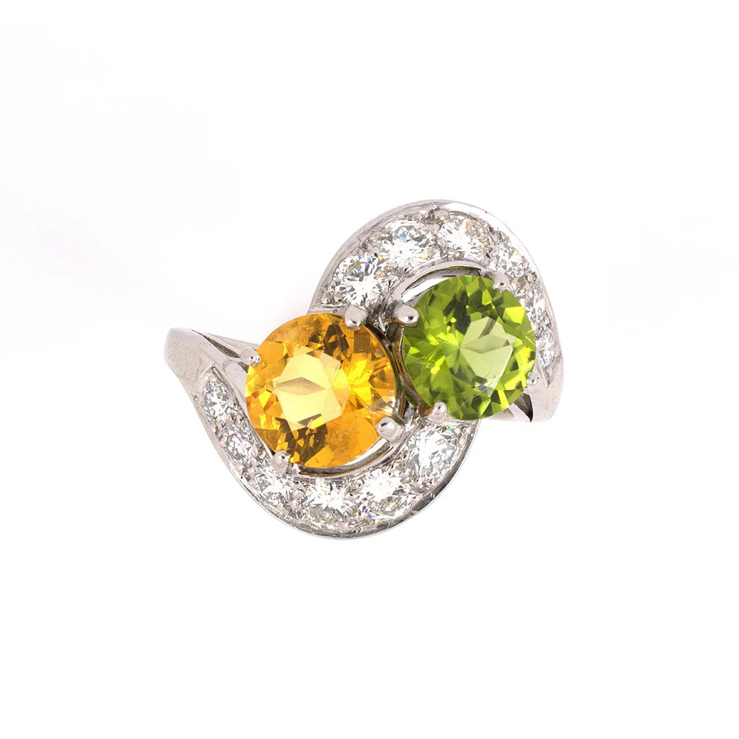 Yellow Beryl, Peridot & Diamond Bypass Ring