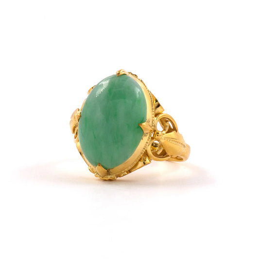 Estate Green Jadeite Open Scroll Ring