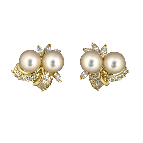 Estate Honora Diamond & Pearl Spray Earrings