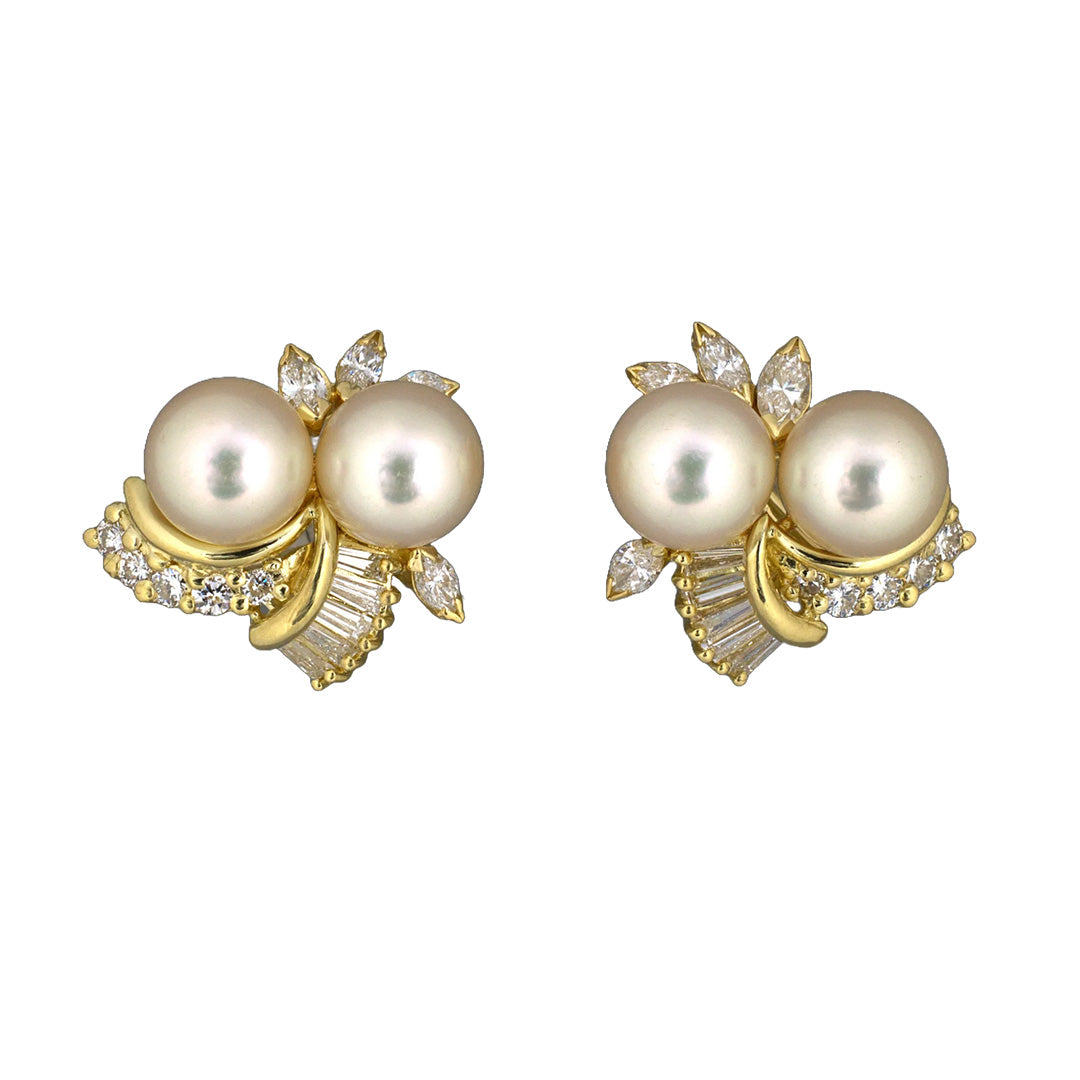 Estate Honora Diamond & Pearl Spray Earrings