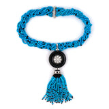Estate Turquoise, Onyx & Diamond Torsade Tassel Drop Necklace