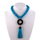 Turquoise, Onyx & Diamond Torsade Tassel Drop Necklace