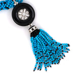 Turquoise, Onyx & Diamond Torsade Tassel Drop Necklace