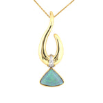 Estate Triangular Opal & Diamond Swirl Pendant Necklace