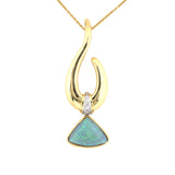 Estate Triangular Opal & Diamond Swirl Pendant Necklace