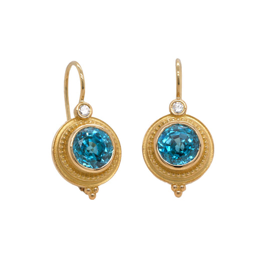 Barbara Heinrich Bezel-Set Blue Zircon & Diamond Earrings