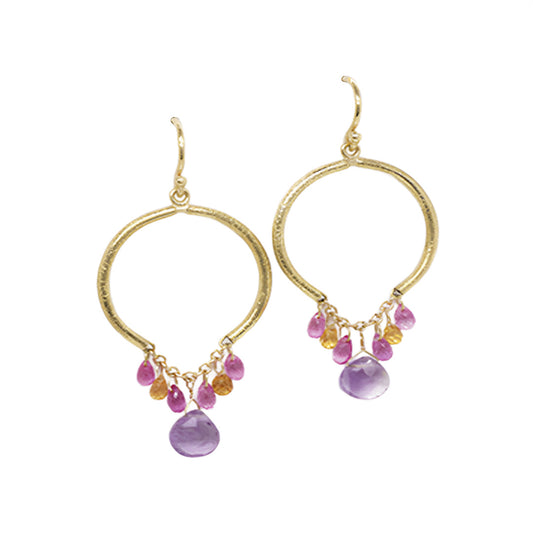 Barbara Heinrich Open Frame Amethyst, Pink & Yellow Sapphire Earrings
