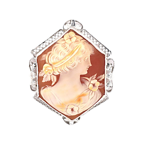 Estate White on Brown Shell Cameo Pin-Pendant