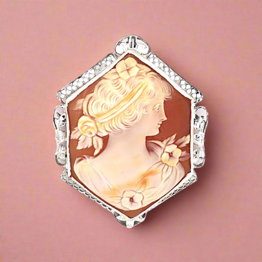 White on Brown Shell Cameo Pin-Pendant