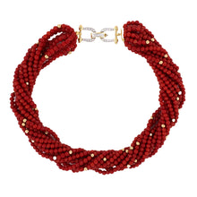 Estate 12-Strand Coral Torsade Necklace with Diamond Buckle Clasp