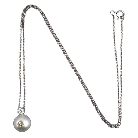 Estate 10.7mm Pearl & Diamond Pendant Necklace