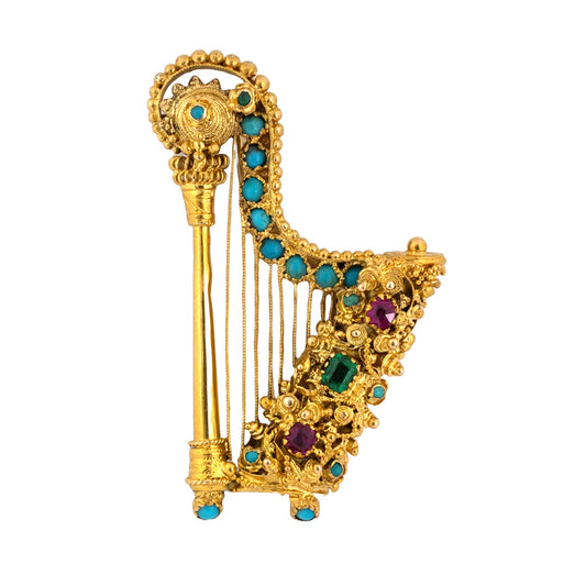 Estate Multi-Gemstone Harp Locket Pin