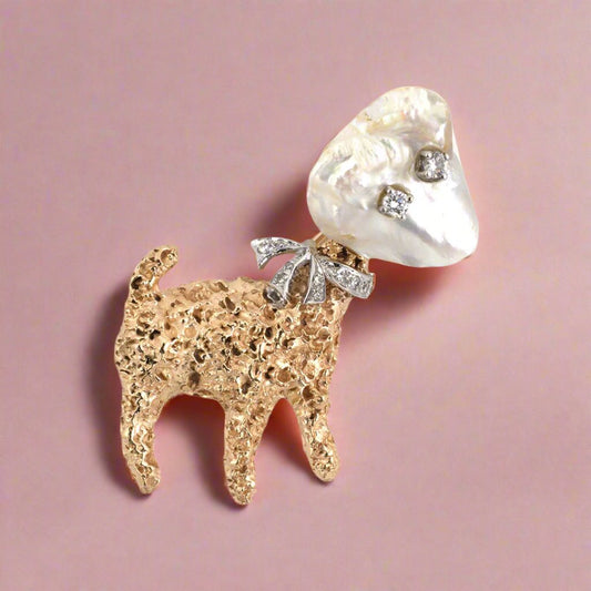 Diamond & Baroque Pearl Lamb Pin