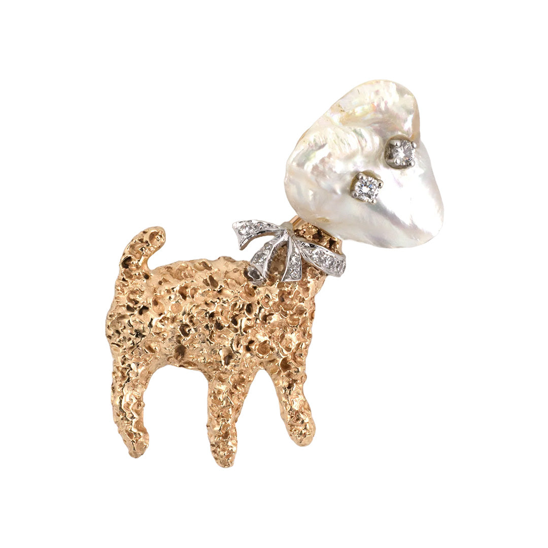 Estate Diamond & Baroque Pearl Lamb Pin