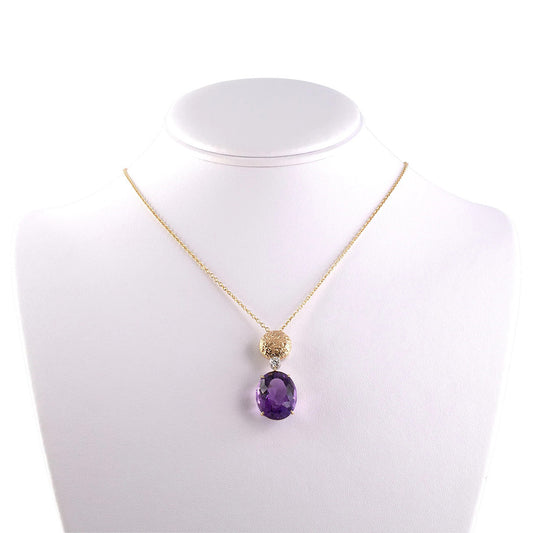 Oval Amethyst & Diamond Drop Pendant Necklace