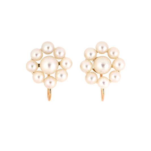 Estate Pearl Cluster Button Earrings