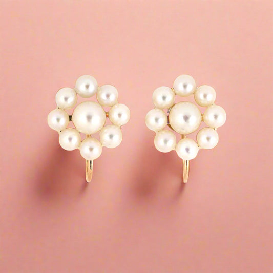 Pearl Cluster Button Earrings