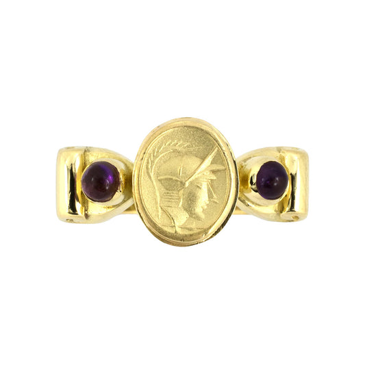 Carved Knight Intaglio & Amethyst Ring