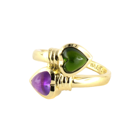 Estate Green Tourmaline & Amethyst Heart Bypass Ring