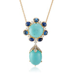 Estate Turquoise, Sapphire & Diamond Cluster Pendant Necklace