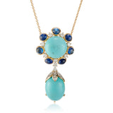Estate Turquoise, Sapphire & Diamond Cluster Pendant Necklace