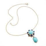 Turquoise, Sapphire & Diamond Cluster Pendant Necklace