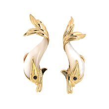 Estate Mother-of-Pearl & Sapphire Dolphin Earrings