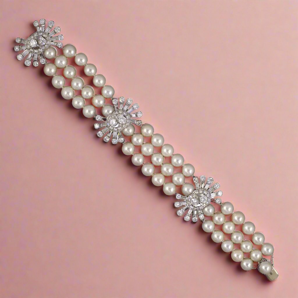 White Akoya Pearl & Diamond Bracelet