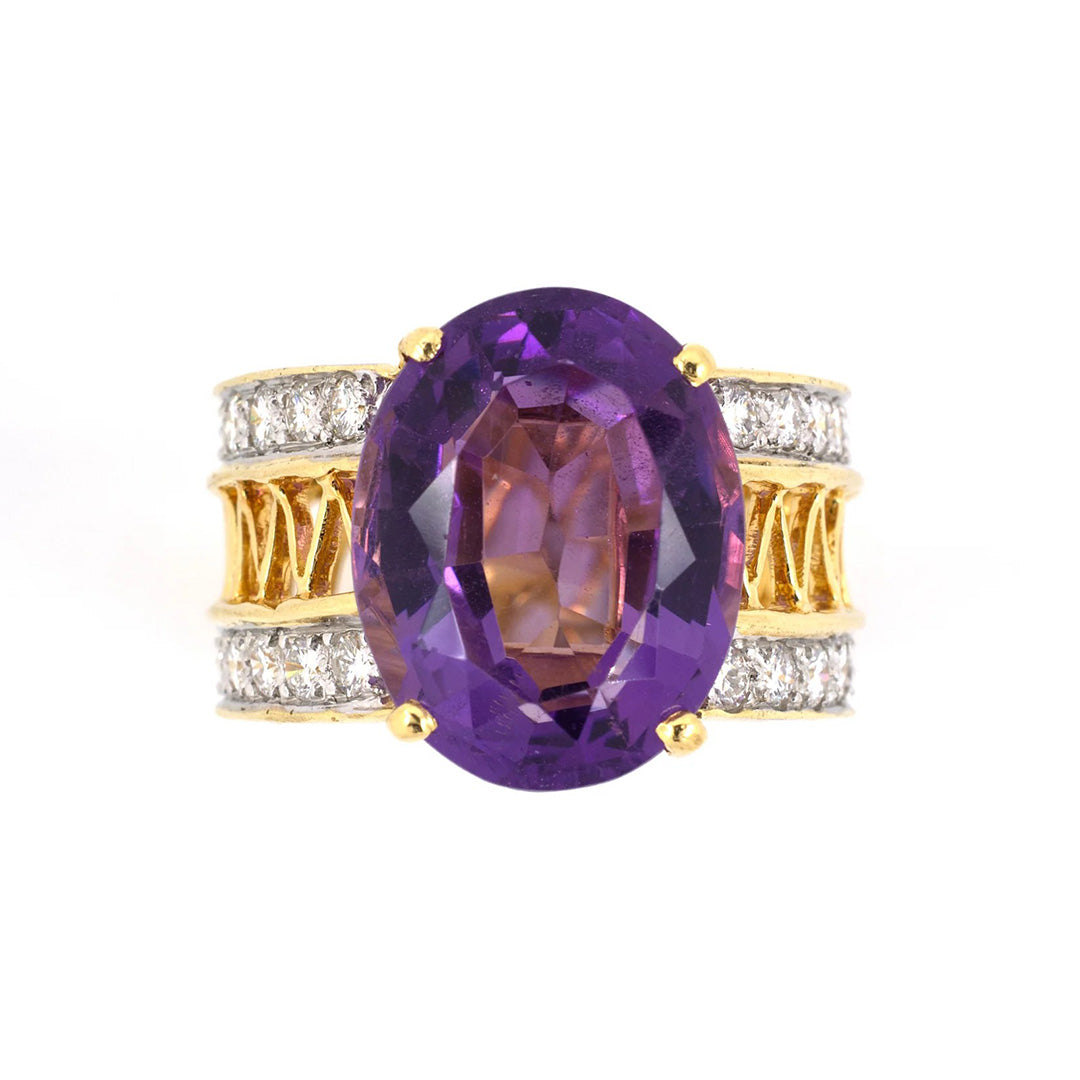 Amethyst Oval & Diamond Openwork Dinner Ring