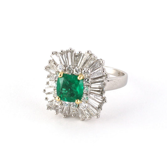 Estate Colombian Emerald & Diamond Ballerina Ring