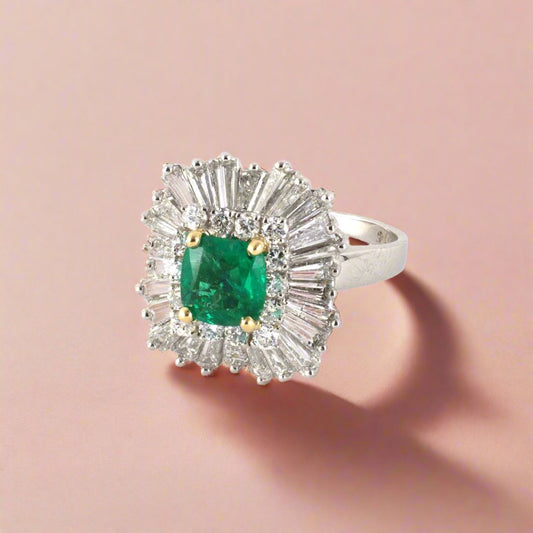 Colombian Emerald & Diamond Ballerina Ring