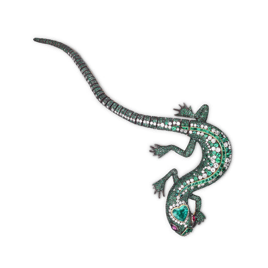 Emerald, Diamond & Ruby Lizard Brooch