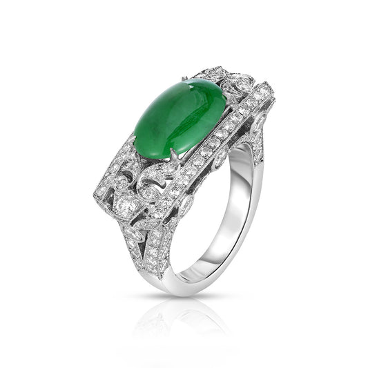 Cicada Jade & Diamond Saddle Ring