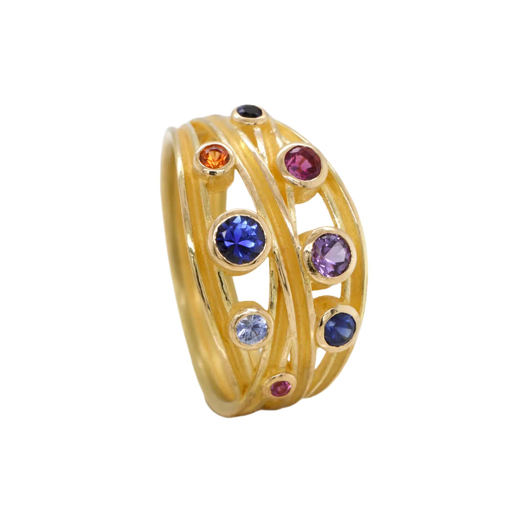 Multi-Color Sapphire Wrapped Ribbon Ring