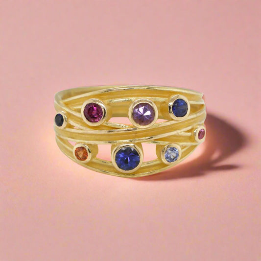 Multi-Color Sapphire Wrapped Ribbon Ring