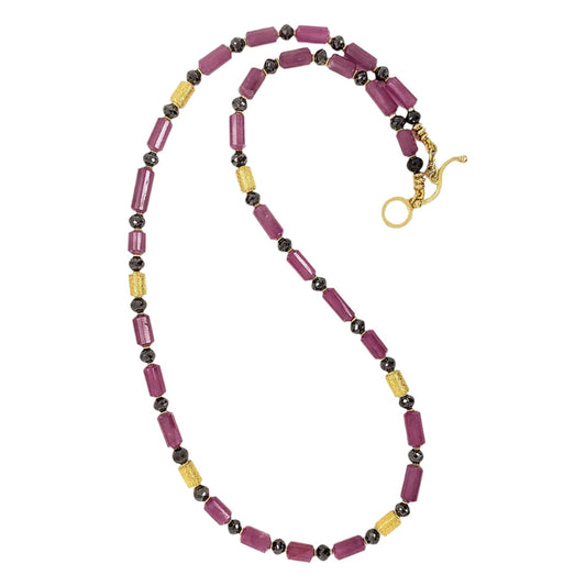 Barbara Heinrich Faceted Ruby & Black Diamond Bead Necklace