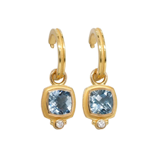 Barbara Heinrich Cushion-Cut Aquamarine & Diamond Drop Hoop Earrings