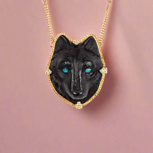 Black Onyx Wolf Necklace