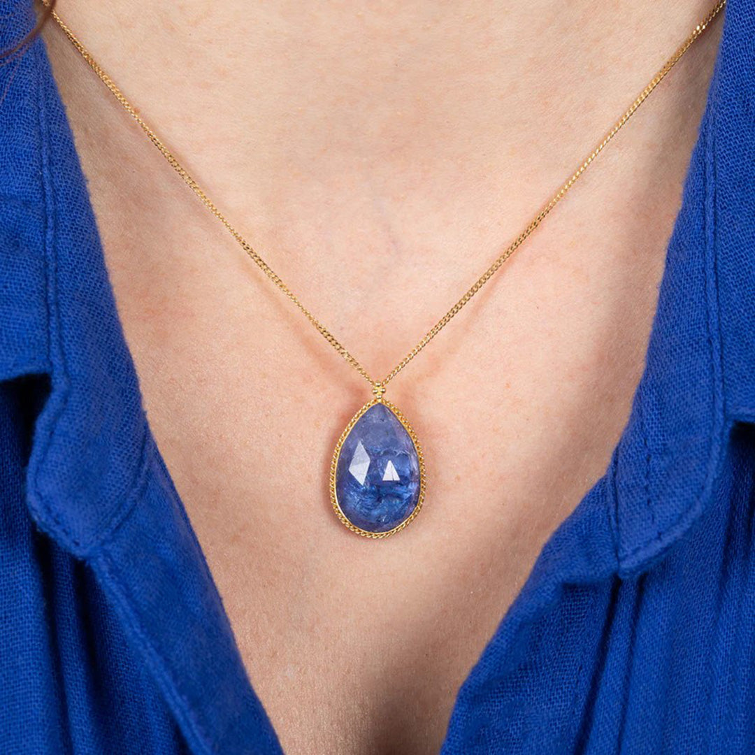 Large Tanzanite Teardrop Pendant Necklace