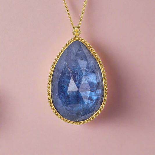 Large Tanzanite Teardrop Pendant Necklace