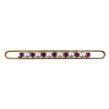 Estate Gold Ruby Pearl Enlongated Open Bar Pin