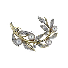 Estate Gold 2-Tone Diamond Pearl Floral Branch Pin