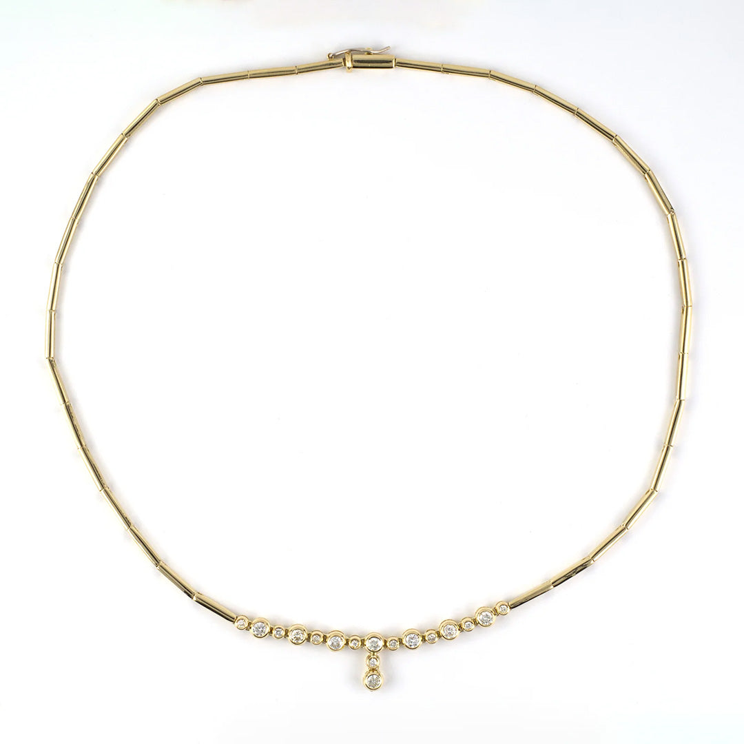 Diamond Drop Center Bar Link Necklace