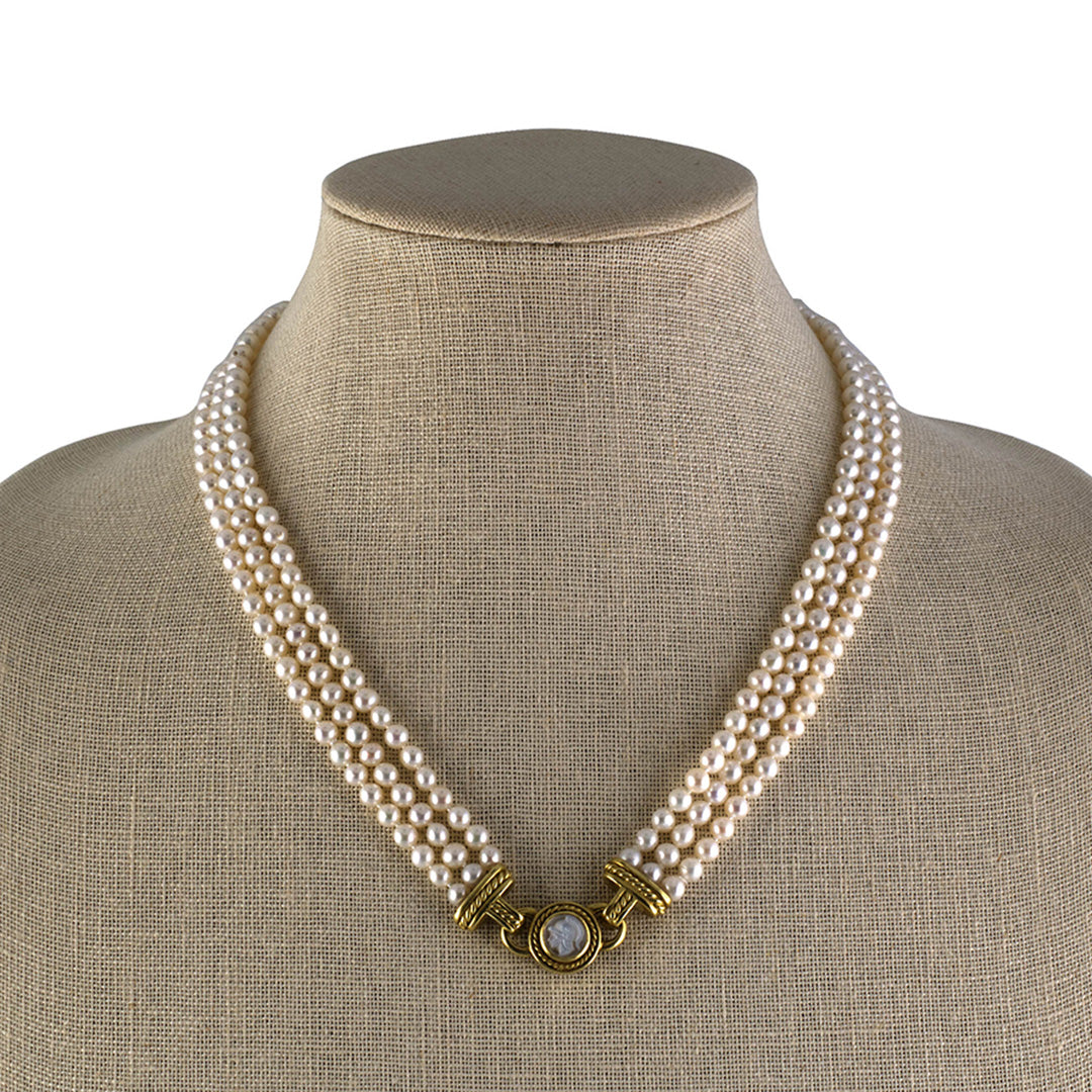 Judith Ripka Garnet Intaglio 3-Strand Pearl Necklace