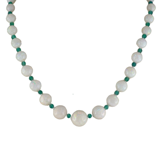 Estate Opal & Green Onyx Graduated Bead Necklace