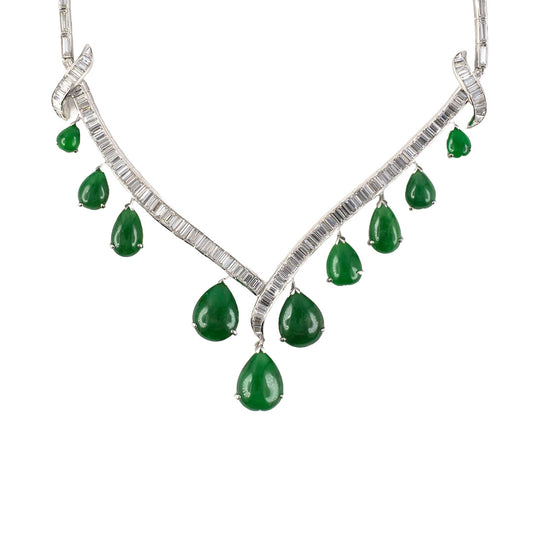 Estate Diamond & Jadeite Tapered 'V' Festoon Necklace