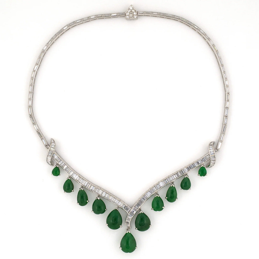 Diamond & Jadeite Tapered 'V' Festoon Necklace