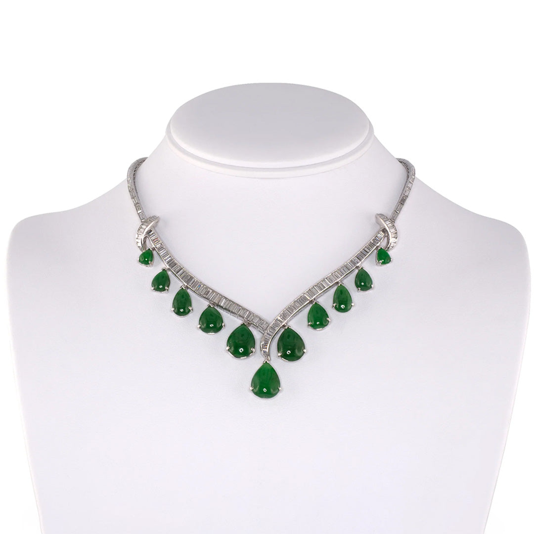 Diamond & Jadeite Tapered 'V' Festoon Necklace