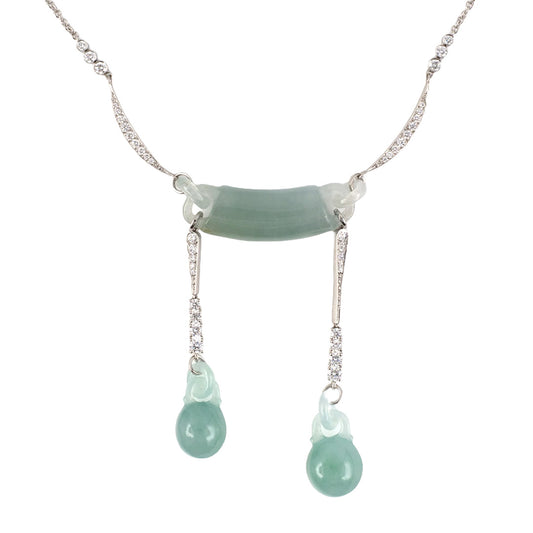 Platinum Diamond Interlocking Jadeite Adjustable Neglige Necklace